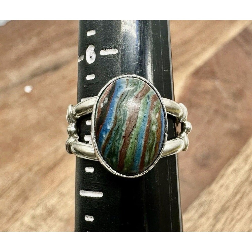 Sterling Silver Calsilica Marked Signed Bezel Set Stone Ring Handmade